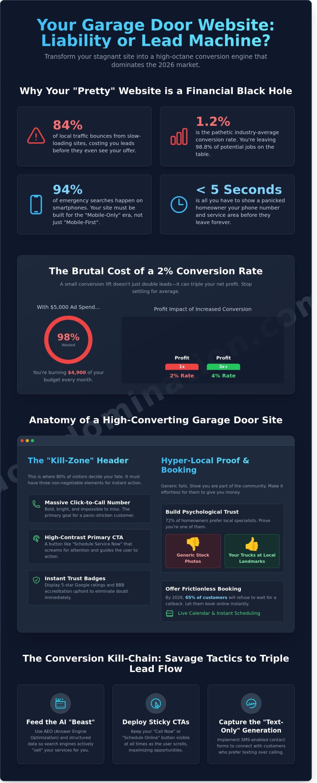 Garage Door Website Conversion: Turn Your Site Into a Money-Printing Machine in 2026 - Infographic