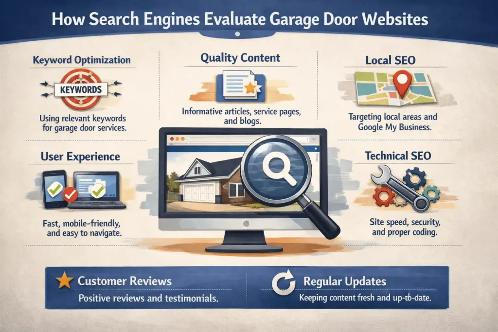 How Search Engines Evaluate Garage Door Websites infographic