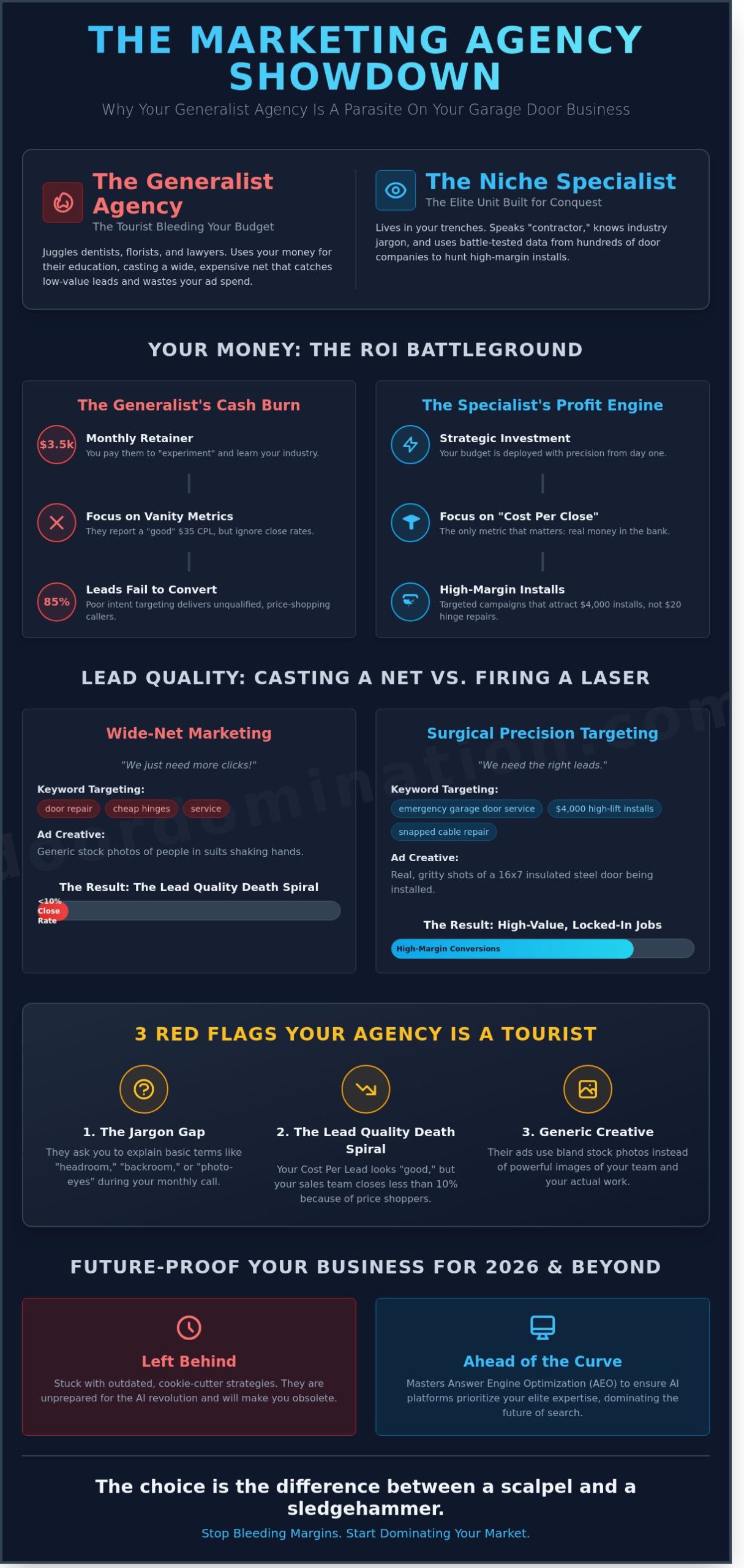 Niche Marketing Agency vs. Generalist: Why Your Garage Door Business is Losing Ground - Infographic
